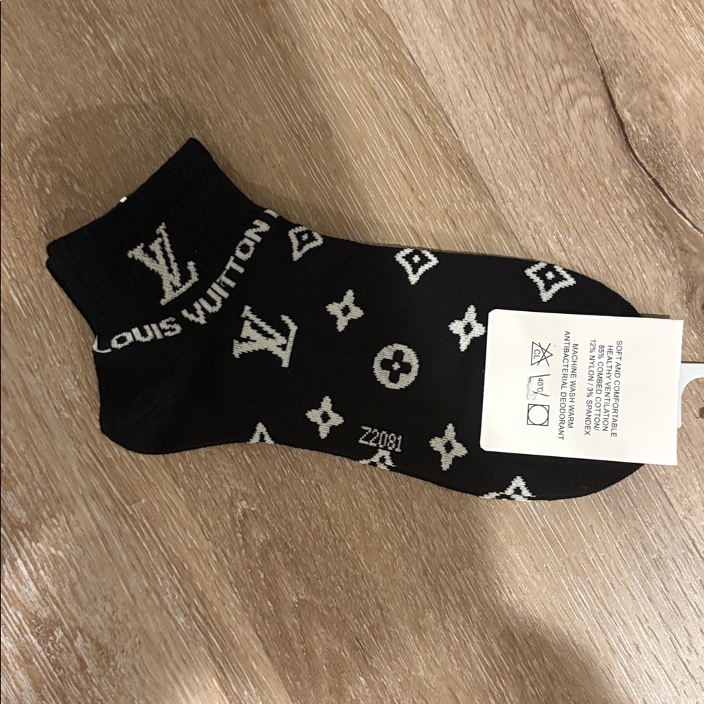 Louis Vuitton Black & White Monogram Ankle Socks NWT
